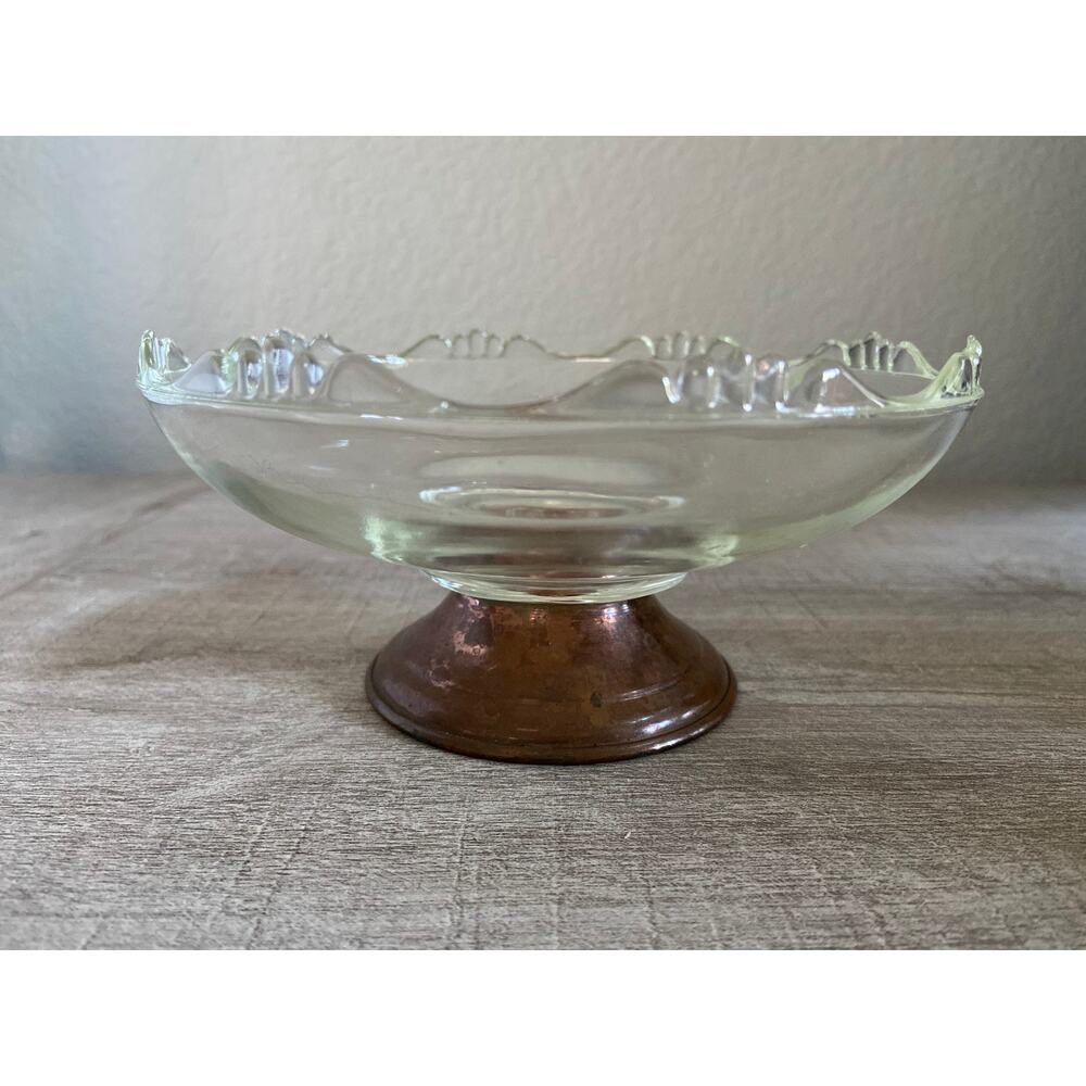 Vintage Princess House Clear Glass Candy Dish Copper Detachable Base